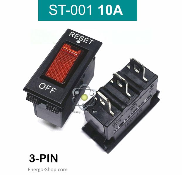 ST-001 10А, 3 pin,  220V, ON-OFF Автоматичний вимикач, червона клавіша з підсвічуванням  (WH-201) 0110 фото