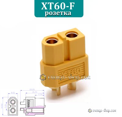 XT60-F разъем (розетка) двух контактный, позолоченная медь 2231 фото