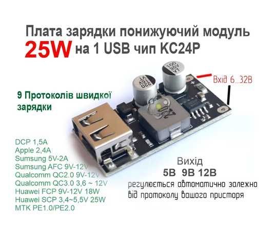 Купити 25W MH-KC24 Плата швидкої зарядки QC2.0 QC3.0 понижувальний
