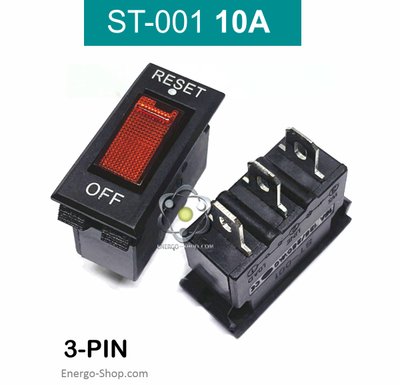 ST-001 10А, 3 pin,  220V, ON-OFF Автоматичний вимикач, червоний з підсвічуванням  (WH-201) 0110 фото