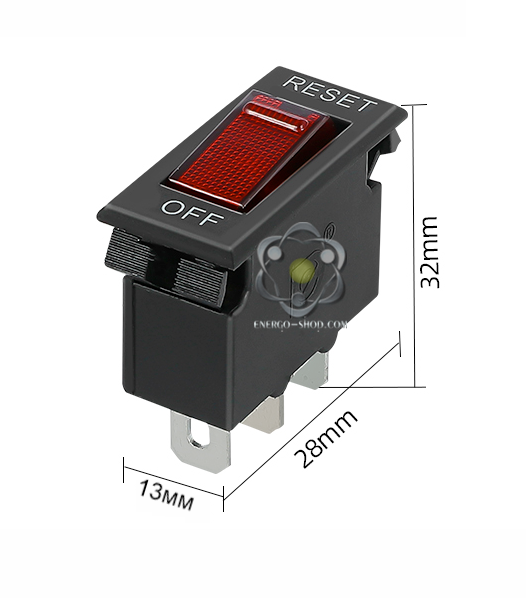 ST-001 12А, 3 pin, 220V, ON-OFF Автоматический выключатель, красная клавиша с подсветкой (WH-201) 0112 фото