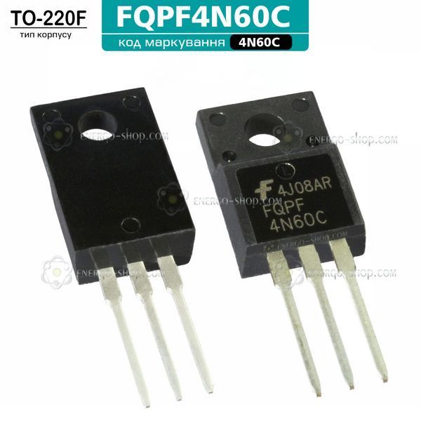 4N60С, TO220F, N-канальный MOSFET транзистор FQPF4N60C, 600В, 2.6А 1328 фото