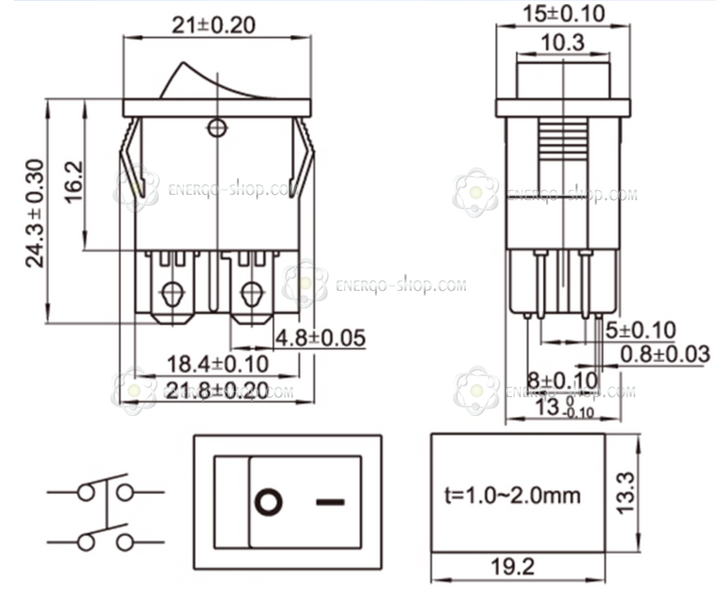KCD1-104 Перемикач червоний 250V 6A OFF-ON 2х2pin (срібні контакти) 1232 фото