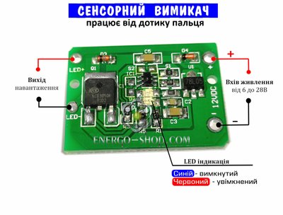 Сенсорный емкостный переключатель, от 6 до 28В., 3А – работает от прикосновения пальца 5204 фото