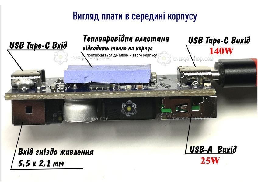 140W Понижающий модуль быстрой зарядки USB-A/USB-C - PD3.0/QC4/QC5.0/superVOOC - вход 5,5х2,5 2155 фото