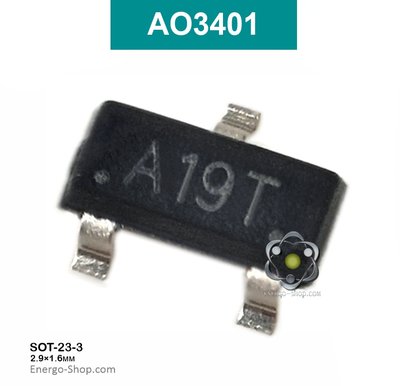 AO3401 - SOT-23-3 P-канальний польовий транзистор, код A19T - 2,8A 30V 3401 фото