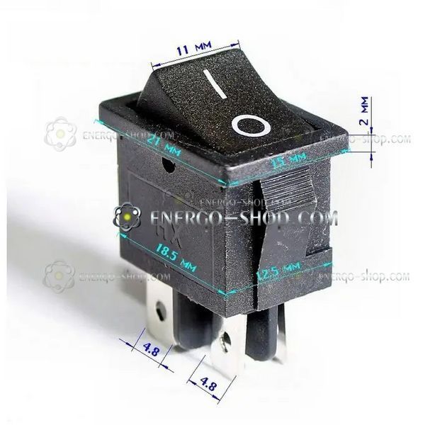 KCD1-104 Перемикач чорний 250V 3A OFF-ON 2х2pin (срібні контакти) 1277 фото