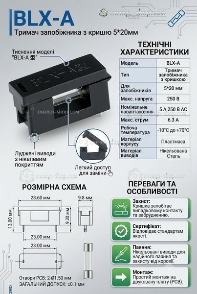 Тримач запобіжника типу BLX-A 5*20 мм із кришкою 1957 фото