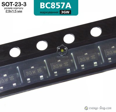 BC857A, SOT-23-3 PNP біполярний транзистор: 45В; 100mА Код маркування 3GW 3398 фото
