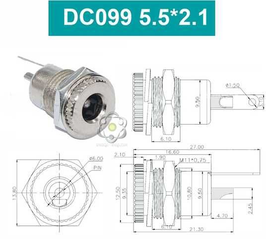 Купити 5,5*2,1 гніздо живлення DC099, струм 10А, нікельована