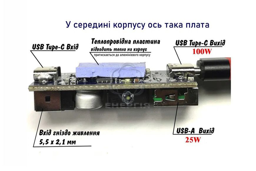 100W зарядний модуль з швидкою зарядкою PD3.0 QC4+ у корпусі чіп SW3518S - вхід 5,5х2,1 1875 фото