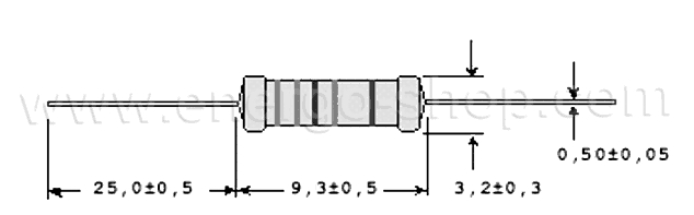 Размеры резистора 0.25W